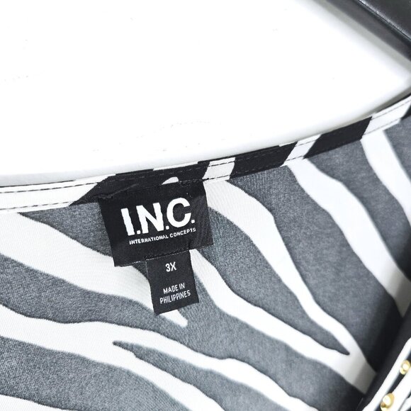 INC BLack White Zebra Striped Studded V Neck Long Sleeve Lightweight Top - Picture 6 of 6